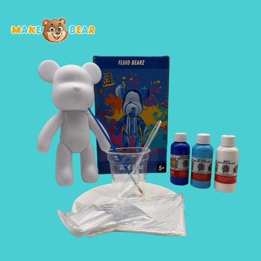 Complete DIY-kit FluidBearz van Make a Bear – inclusief blanco figuur, verf, handschoenen en tools om zelf je drip art bear te maken
