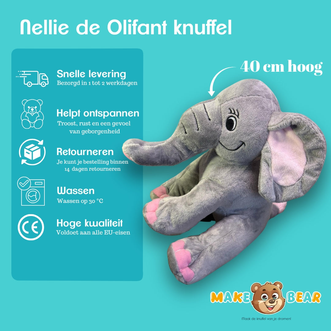 Infographic olifant knuffel – stap voor stap je eigen knuffel maken bij Make a Bear