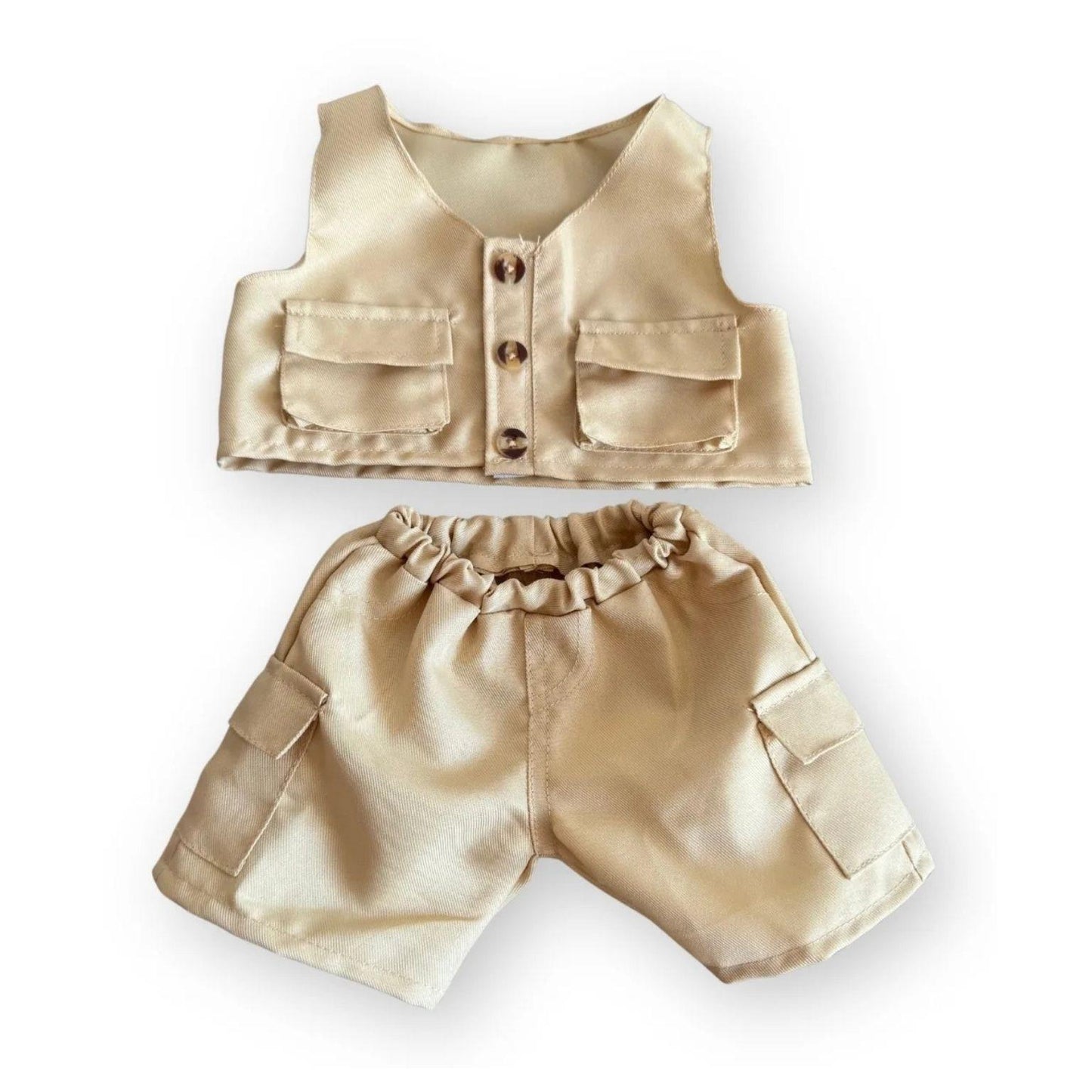 Safari knuffel outfit – stoer vest en cargo broek voor Make a Bear knuffels om zelf te verkleden