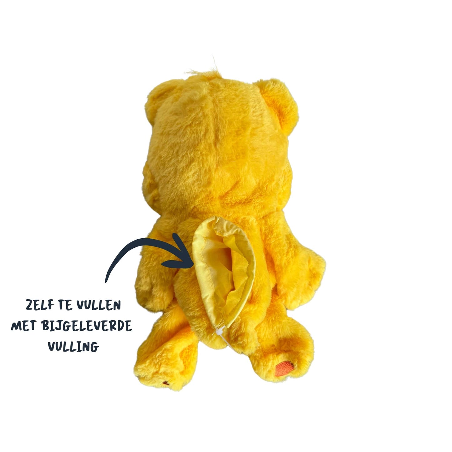 Achterzijde van het Zonnebeertje van Make a Bear met vulopening β knuffel zelf te vullen voor een vrolijk en uniek cadeau
