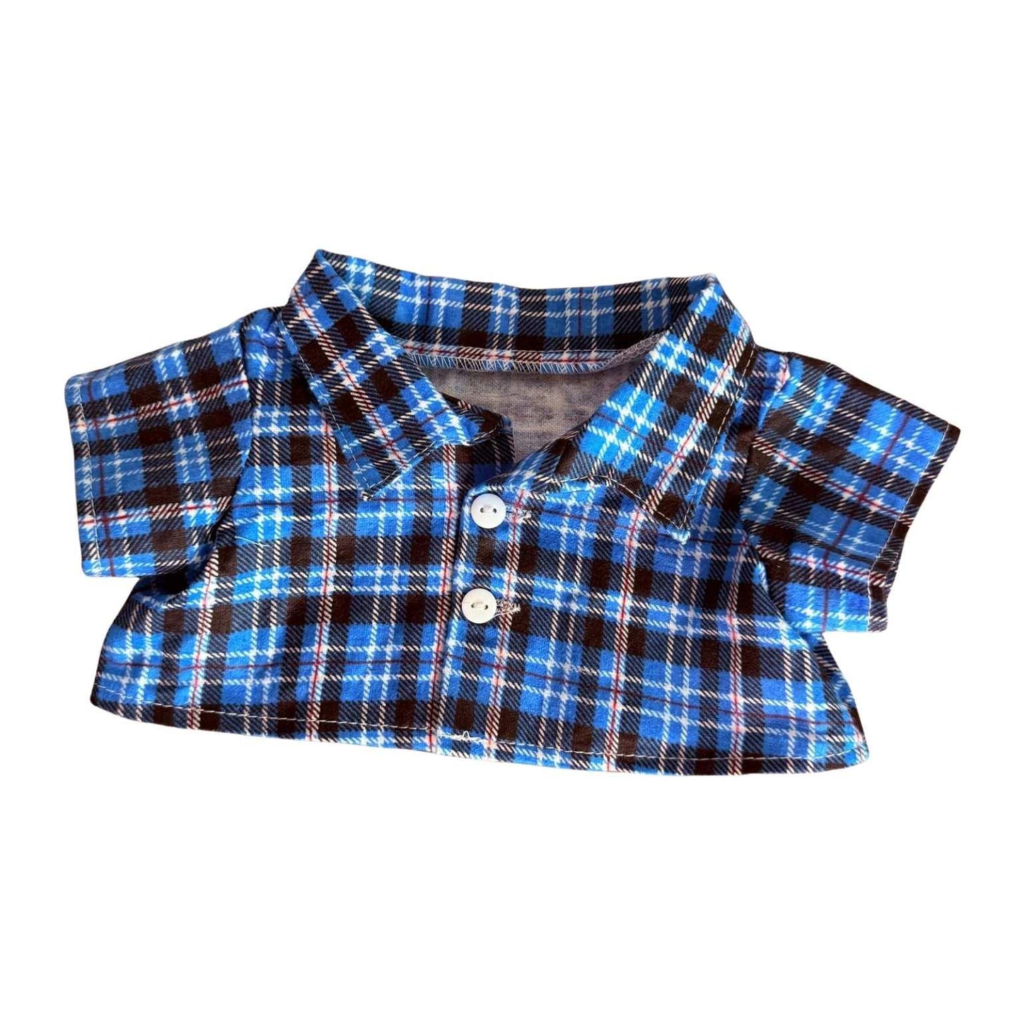 Blauw geruit T-shirt voor knuffel – te combineren met Make a Bear bouwvakkerkleding