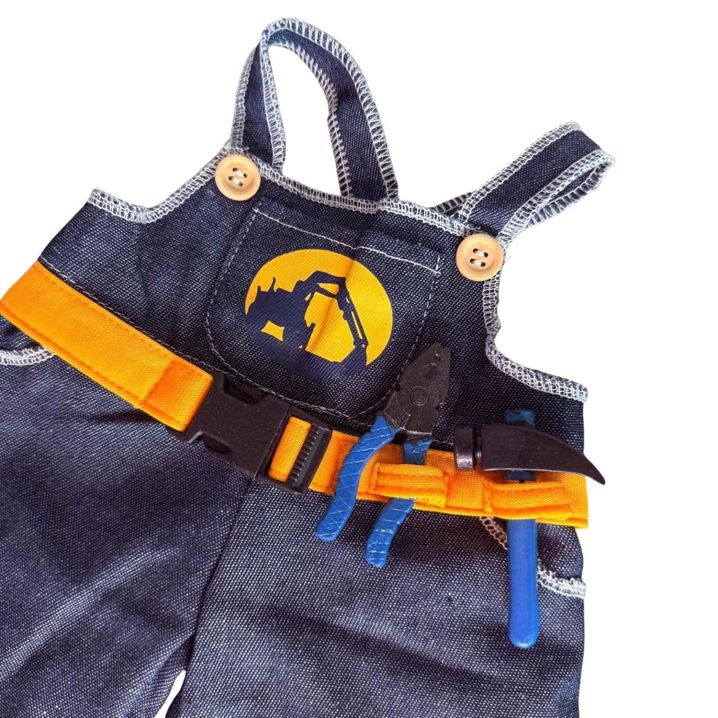 Detail van de bouwvakker werkriem voor knuffels met hamer en tang – onderdeel van de Make a Bear knuffelkleding collectie