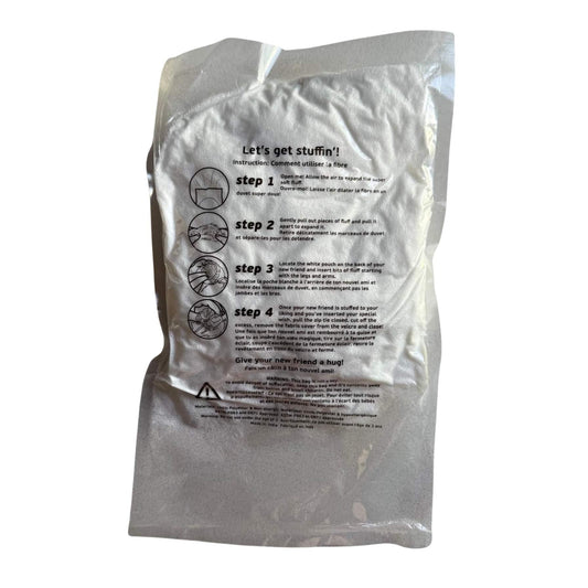 Achterkant van de verpakking knuffelvulling – ECO polyestervezel voor Make a Bear knuffels