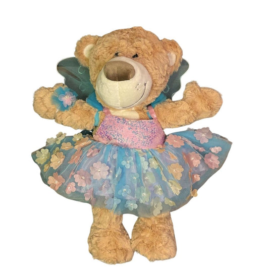 Knuffelbeer Milo in bloemenjurk met vleugels – zelf samenstellen en vullen bij Make a Bear
