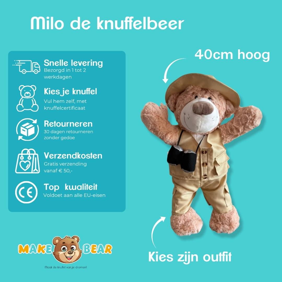 Milo de knuffelbeer – zachte pluche beer met snelle levering, eenvoudige retouren, lage verzendkosten en topkwaliteit bij Make a Bear.