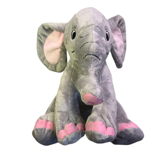 Nellie de Olifant knuffel - Make a bearGrijze knuffelolifant met roze binnenkant van de oren en voeten, met geborduurde ogen voor een zachte en veilige uitstraling