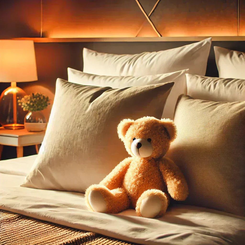 Knuffel op bed -make a bear