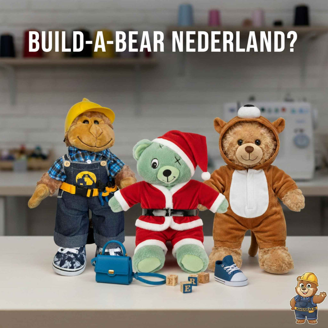 Build-a-Bear Nederland alternatief: De knuffels van Make a Bear in de getoonde gepersonaliseerde kleding en accessoires.