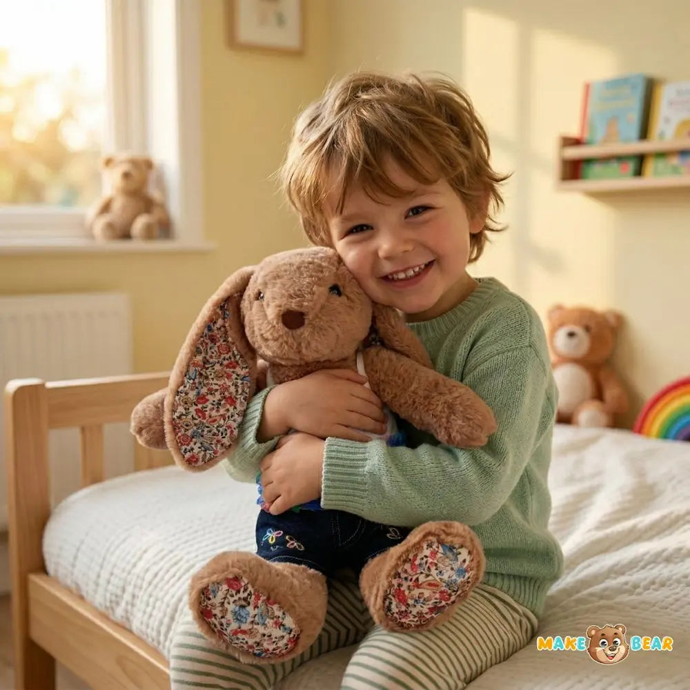 Kind knuffelt konijn knuffel -make a bear
