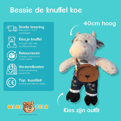 Bessie de knuffelkoe – lieve koe-knuffel met snelle levering, eenvoudige retouren, lage verzendkosten en topkwaliteit bij Make a Bear.