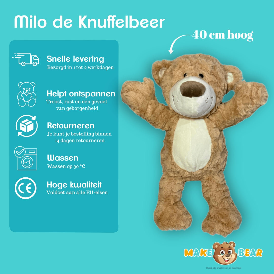 Infographic Milo knuffelbeer – hoe je je eigen knuffel samenstelt bij Make a Bear