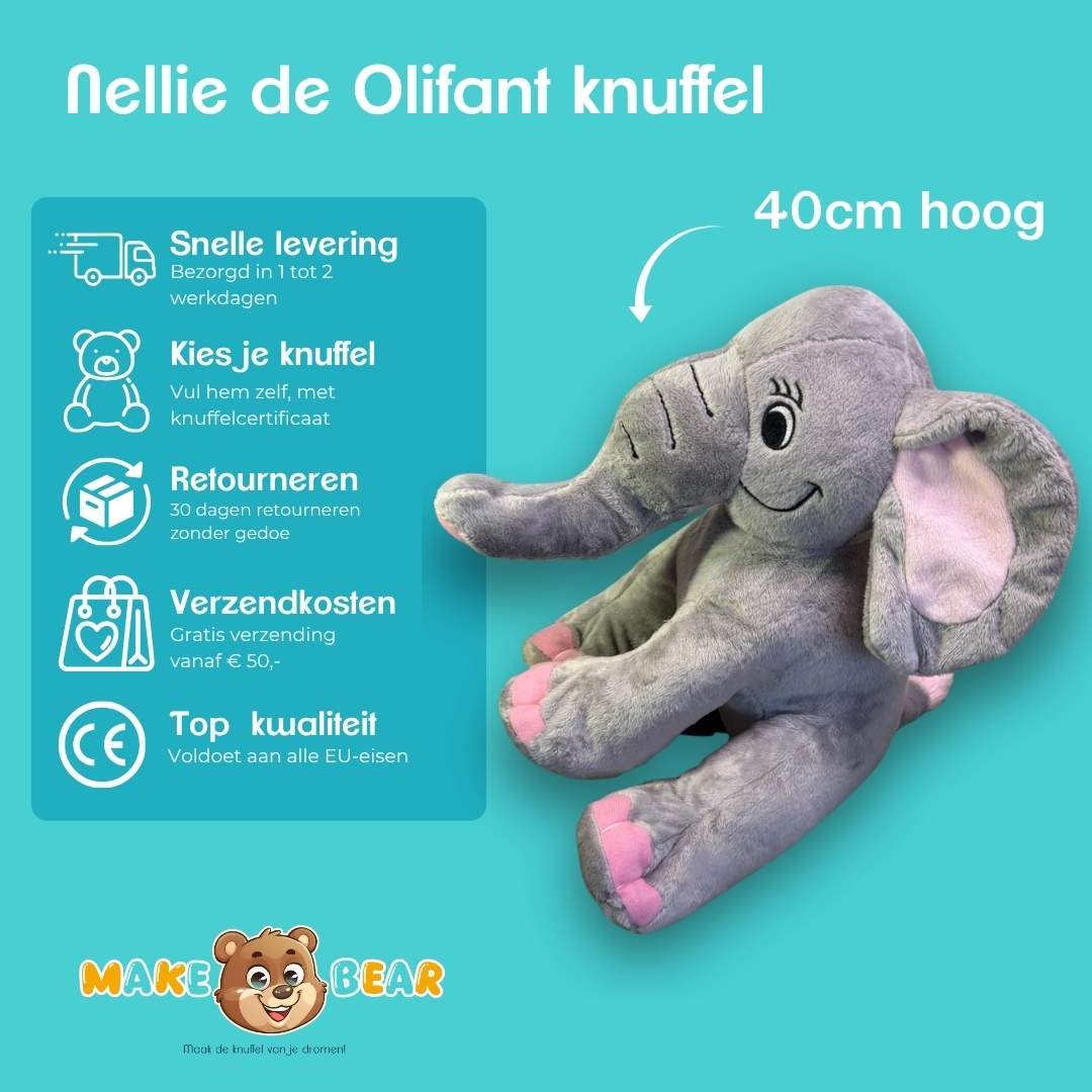 Nellie de olifant – zachte knuffel met snelle levering, eenvoudige retouren, lage verzendkosten en topkwaliteit bij Make a Bear.

