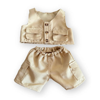 Safari knuffel outfit – stoer vest en cargo broek voor Make a Bear knuffels om zelf te verkleden