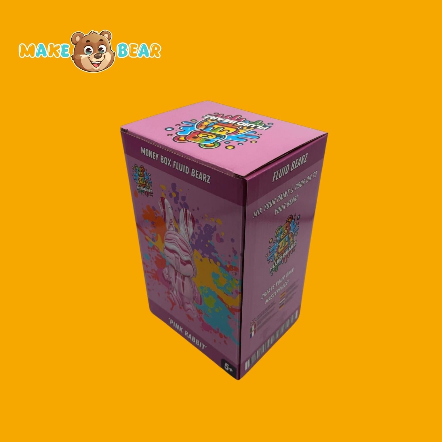 Doosverpakking van de Fluid Bearz DIY-kit met Drippin’ Konijn, inclusief merklogo en afbeelding van het product. Compact en stevig verpakt voor verzending.
