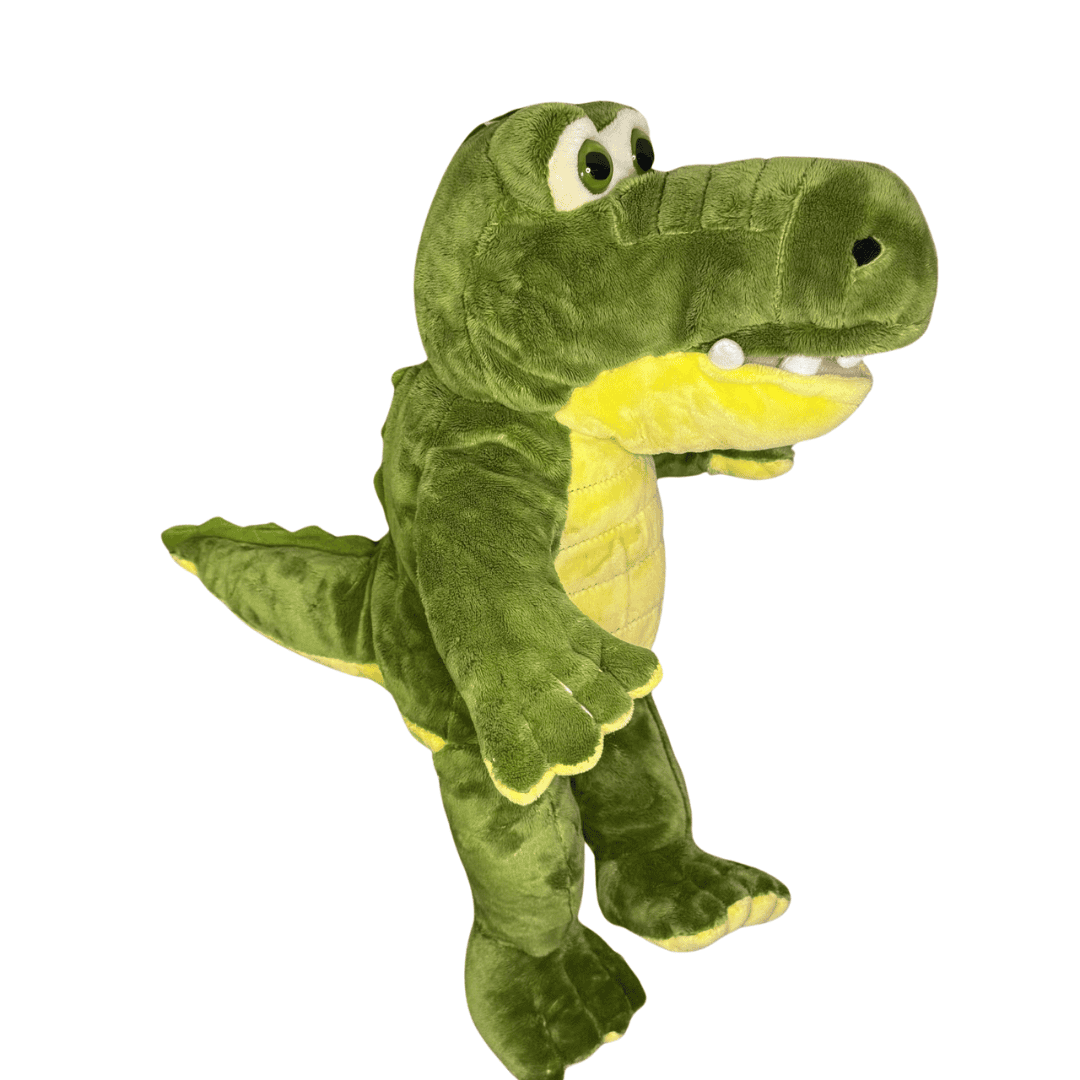 Aligator Knuffel - Make a bearKnuffel Ali Gator, donker groen van kleur. hier is de zijkant zichtbaar.