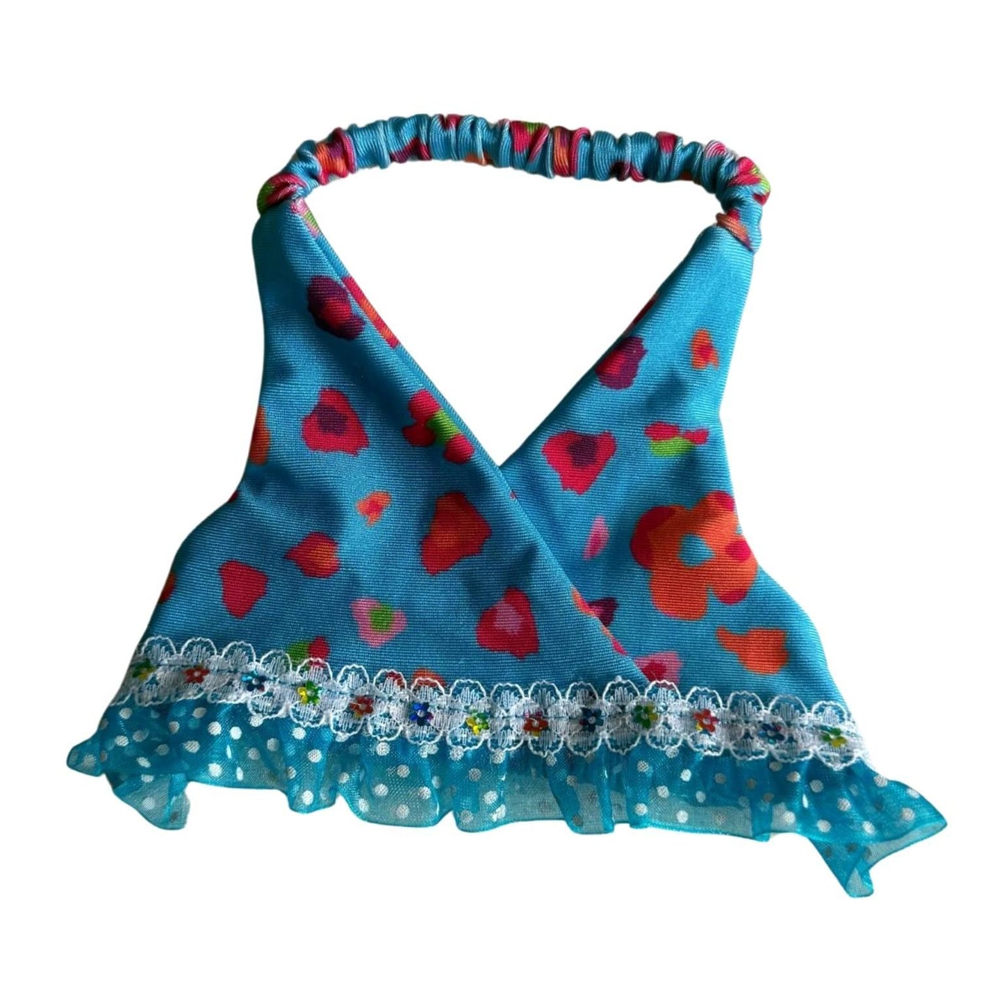 Bikini haltertopje voor knuffel – blauw met bloemenprint van Make a Bear
