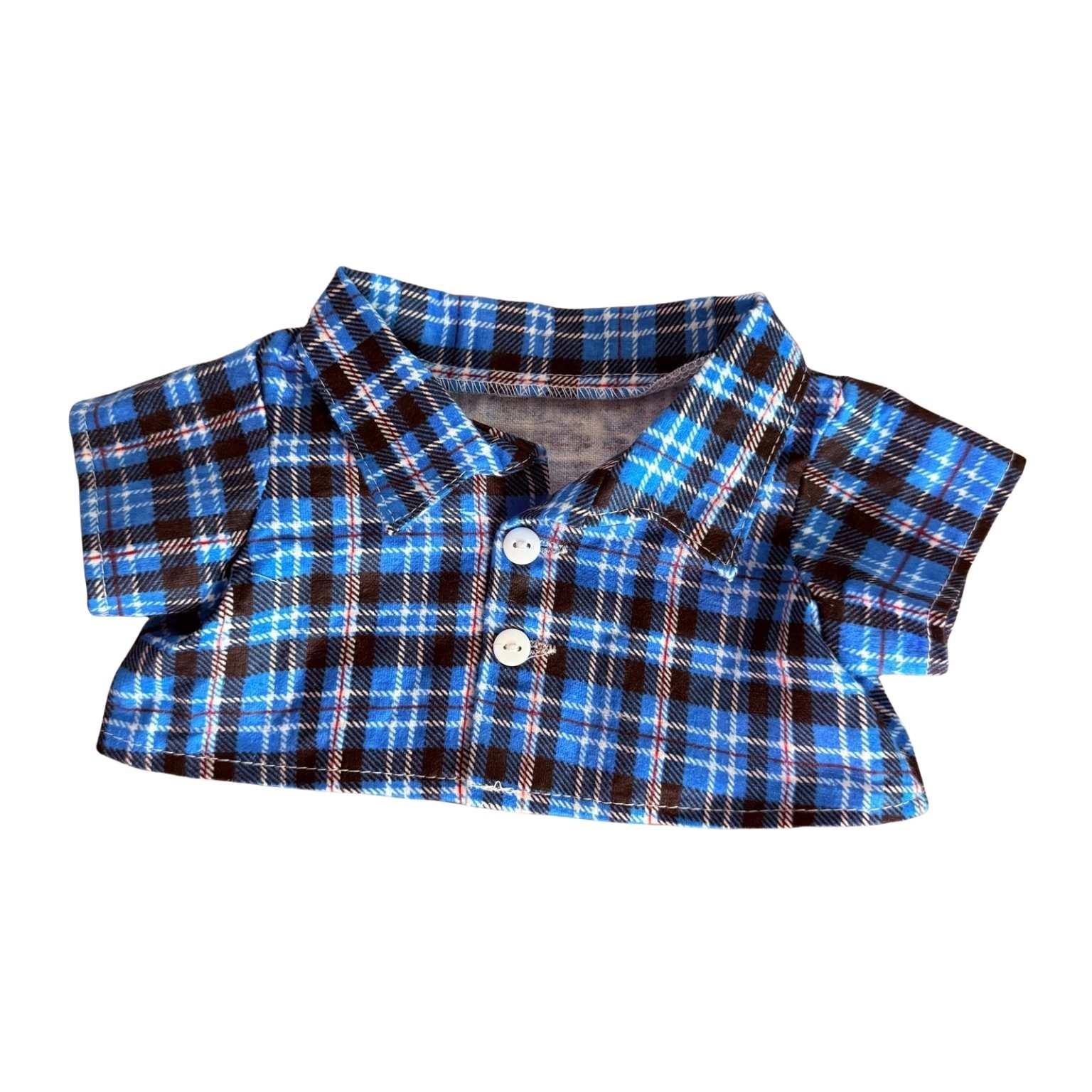 Blauw geruit T-shirt voor knuffel – te combineren met Make a Bear bouwvakkerkleding