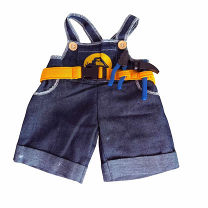 Stoere knuffel tuinbroek met hamer en tang – onderdeel van de bouwvakker outfit van Make a Bear
