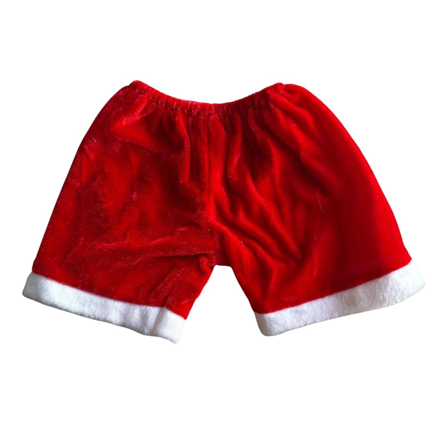 Kerstman broek voor knuffel – rood met witte rand en opening voor staart van Make a Bear