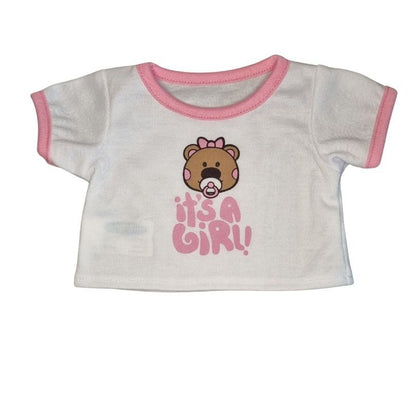 Knuffelbeer met "It's a Girl" T-shirt - Make a bearKnuffelbeer met "It's a Girl" T-shirt