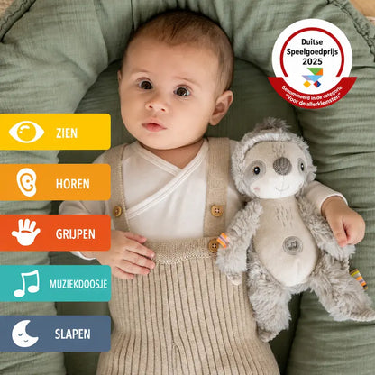 Luiaard slaaphulp voor baby met muziekdoosje, huilsensor en zachte knuffel