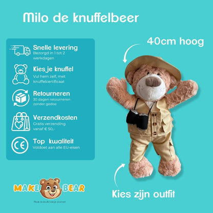 Milo de knuffelbeer – zachte pluche beer met snelle levering, eenvoudige retouren, lage verzendkosten en topkwaliteit bij Make a Bear.
