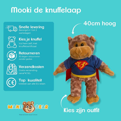 Mooki de knuffelaap – vrolijke aap-knuffel met snelle levering, eenvoudige retouren, lage verzendkosten en topkwaliteit bij Make a Bear.