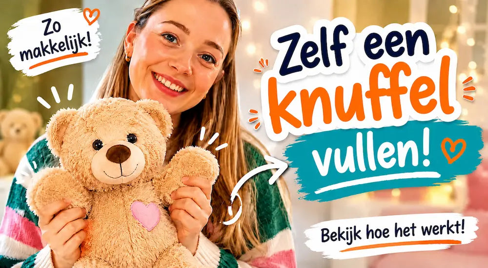 Video laden: Uitleg video waarin een knuffel wordt gevuld en aangekleed.
